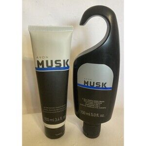 Avon Marine Musk After Shave Conditioner 3.4 oz & 2-in-1 Hair & Body Wash 5.0 oz